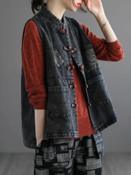 Amax LuluE 2024 Chinese Fashion Designer Clothes Women Vintage Denim Sleeveless Coats Ladies Casual Loose Luxury Punk Waistcoats