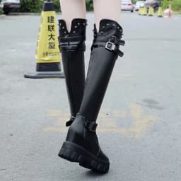 Winter 2024 Wedges Warm Shoes Black High Heel Women Over The Knee High Boots Female Fashion Rivet Sneakers Tight High Boots Lady