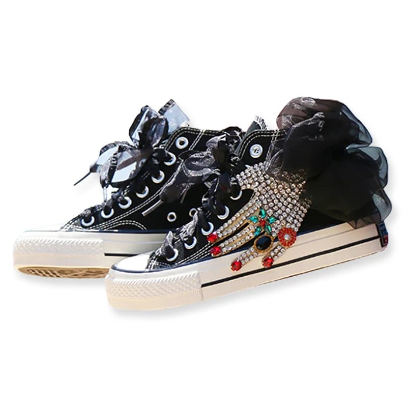 New Women DIY Custom-made Creative Casual Shoes Wild Cute Girl's Lace Canvas Shoes High Top Fashion Sneaker Ins Rhinestone Shoes