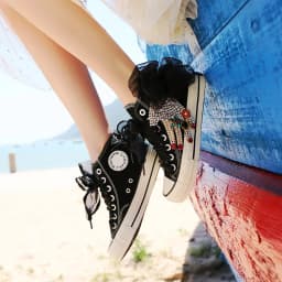 New Women DIY Custom-made Creative Casual Shoes Wild Cute Girl's Lace Canvas Shoes High Top Fashion Sneaker Ins Rhinestone Shoes