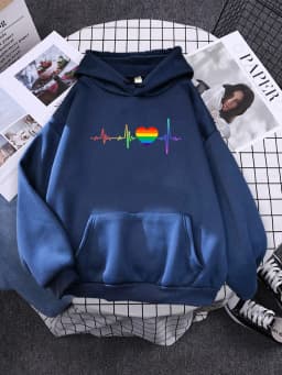 Hoody Beating Heart Rainbow Printed Women's 2023 Hoodie With Hood Long Sleeve Hip Hop Clothes Korean Aesthetic Sweatshirts Women