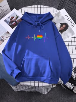 Hoody Beating Heart Rainbow Printed Women's 2023 Hoodie With Hood Long Sleeve Hip Hop Clothes Korean Aesthetic Sweatshirts Women