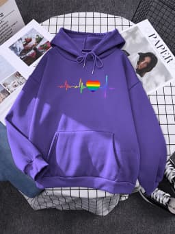 Hoody Beating Heart Rainbow Printed Women's 2023 Hoodie With Hood Long Sleeve Hip Hop Clothes Korean Aesthetic Sweatshirts Women