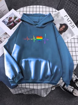 Hoody Beating Heart Rainbow Printed Women's 2023 Hoodie With Hood Long Sleeve Hip Hop Clothes Korean Aesthetic Sweatshirts Women