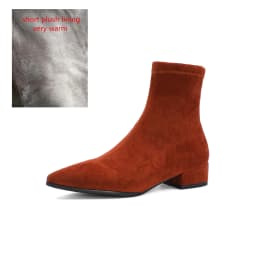 Woman Sock Ankle Boots 2026 Spring Autumn Pointed Toe Low Heel Elastic Flock Black Comfortable Booties Lady Shoes Big Size 42 43