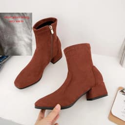 Woman Sock Ankle Boots 2026 Spring Autumn Pointed Toe Low Heel Elastic Flock Black Comfortable Booties Lady Shoes Big Size 42 43