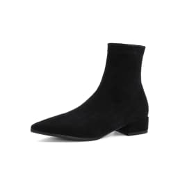 Woman Sock Ankle Boots 2026 Spring Autumn Pointed Toe Low Heel Elastic Flock Black Comfortable Booties Lady Shoes Big Size 42 43