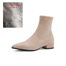 Woman Sock Ankle Boots 2026 Spring Autumn Pointed Toe Low Heel Elastic Flock Black Comfortable Booties Lady Shoes Big Size 42 43