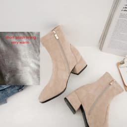 Woman Sock Ankle Boots 2026 Spring Autumn Pointed Toe Low Heel Elastic Flock Black Comfortable Booties Lady Shoes Big Size 42 43