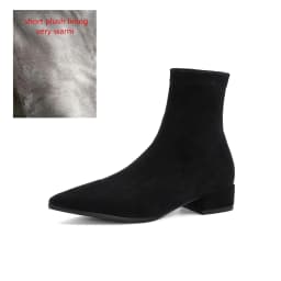 Woman Sock Ankle Boots 2026 Spring Autumn Pointed Toe Low Heel Elastic Flock Black Comfortable Booties Lady Shoes Big Size 42 43