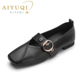 AIYUQI Ladies Spring Shoes 2026 New Genuine Leather Mother Flat Shoes Casual Large Size 41 42 43 Square Comfortable Women Shoes