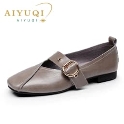 AIYUQI Ladies Spring Shoes 2026 New Genuine Leather Mother Flat Shoes Casual Large Size 41 42 43 Square Comfortable Women Shoes