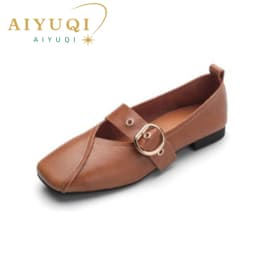 AIYUQI Ladies Spring Shoes 2026 New Genuine Leather Mother Flat Shoes Casual Large Size 41 42 43 Square Comfortable Women Shoes