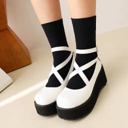 Ultra-Thick Foam Soles Cross-Strap Loafers Oversized Breathable Solid Color Pumps 2022 New PU Material Height-Enhancing Shoes