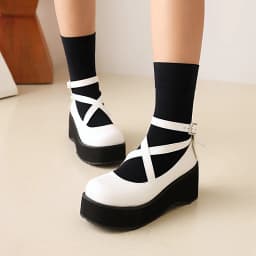 Ultra-Thick Foam Soles Cross-Strap Loafers Oversized Breathable Solid Color Pumps 2022 New PU Material Height-Enhancing Shoes