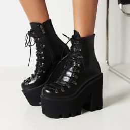 Plus Size Cross Strapping Platform With Side Zipper Women's Motorcycle Boots Super High Waterproof Platform Punk Short Shoes