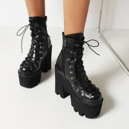 Plus Size Cross Strapping Platform With Side Zipper Women's Motorcycle Boots Super High Waterproof Platform Punk Short Shoes