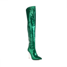 Super High Sexy Metal Stiletto Heel Patent Leather Women's Over-The-Knee Boots Large Size Pointed Toe Plush Lining Catwalk Boots