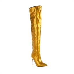 Super High Sexy Metal Stiletto Heel Patent Leather Women's Over-The-Knee Boots Large Size Pointed Toe Plush Lining Catwalk Boots