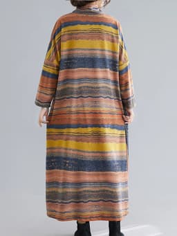 Amax luluE Women Casual Loose Bohemia Vestidos 2024 Spring British Style Vintage Striped Elegant Dress Turtleneck Design Dresses