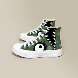 Amy and Michael Anime Cartoon Dino Hand Painted Canvas Shoes Young Teenager Students Hi Tops Plimsolls Woman Vulcanize Shoes