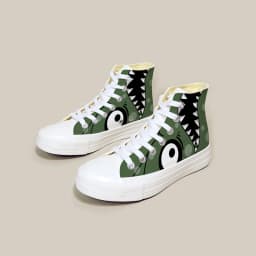 Amy and Michael Anime Cartoon Dino Hand Painted Canvas Shoes Young Teenager Students Hi Tops Plimsolls Woman Vulcanize Shoes