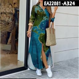 Women's Long Dresses Cross-Border World Map Pattern Printing Lapel Shirt Fashion Plus Size Maxi Dress Womens Clothing Vestido