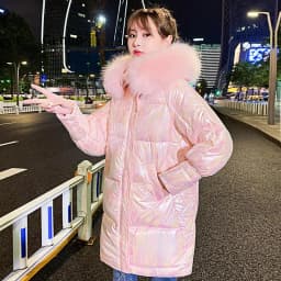 Winter Glossy Jacket For Women Rose Red Parka Female Bread Winter Down Parkas Parka Cotton Padded Shiny Waterprooft Coat