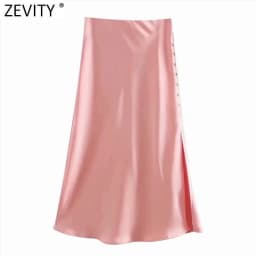 Zevity 2021 Elegant Women French Style Candy Color Split Satin A Line Skirt Faldas Mujer Female Casual Summer Midi Skirts QUN810