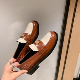 MKKHOU Fashion Loafers New High-Quality Leather Round Toe Color-Blocking Comfortable Low-heeled Women Shoes Daily Light Shoes