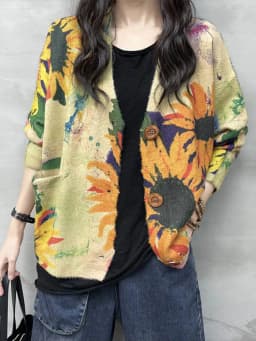 AmaxluluE Winter Fashion Knitted Clothes 2025 Women Loose Printed Warm Sweaters Ladies Harajuku Knitwear Casual Floral Cardigans