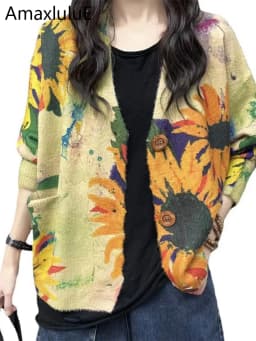 AmaxluluE Winter Fashion Knitted Clothes 2025 Women Loose Printed Warm Sweaters Ladies Harajuku Knitwear Casual Floral Cardigans