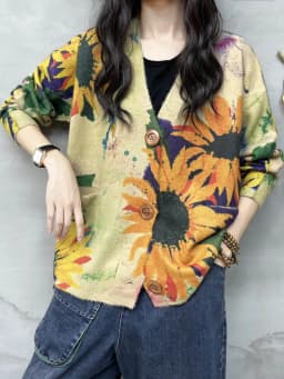 AmaxluluE Winter Fashion Knitted Clothes 2025 Women Loose Printed Warm Sweaters Ladies Harajuku Knitwear Casual Floral Cardigans