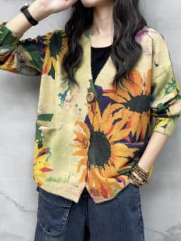 AmaxluluE Winter Fashion Knitted Clothes 2025 Women Loose Printed Warm Sweaters Ladies Harajuku Knitwear Casual Floral Cardigans
