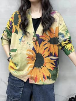 AmaxluluE Winter Fashion Knitted Clothes 2025 Women Loose Printed Warm Sweaters Ladies Harajuku Knitwear Casual Floral Cardigans