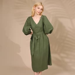 Elegant Cotton Linen Women's Dress Sexy V-Neck Puff Sleeve Bandage Holiday Party Dresses With Sashes Retro Sundress