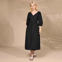 Elegant Cotton Linen Women's Dress Sexy V-Neck Puff Sleeve Bandage Holiday Party Dresses With Sashes Retro Sundress