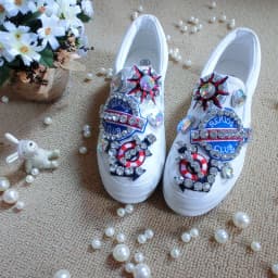 Women Casual Sneakers Fashion Pearl Design Little White Shoes Light Slip-on Round Head Breathable Flat Woman Handmade Shoes