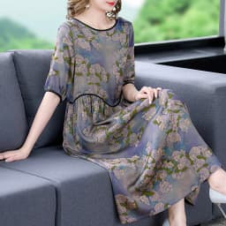 Female Floral Mulberry Silk Midi Dres Spring Summer Elegant Loose Waist Plus Size Dress 2022 Korean Vintage Casual Party Dresses
