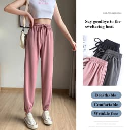 Summer Women's Pants Ice Silk Oversize Cargo Sweatpants Traf Harajuku Korean Fashion Y2k Streetwear Pants Aesthetic PELEDRESS