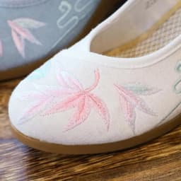 Women Ankle Button Strap Pumps Ethnic Embroidery Mary Jane Dress Shoes Mid Heel Cotton Fabric Espadrilles Vintage Sandals