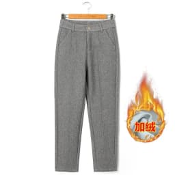 Winter Thicken Woolen Pants Women Casual Plush Velvet Lined Warm Harem Pantalons High Waist Office Wool Blend Straight Trousers