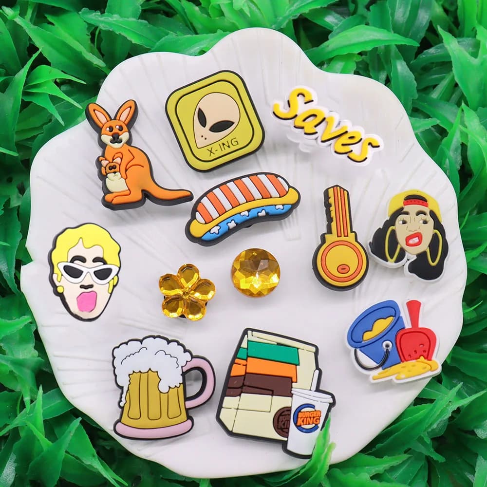 1-12PCS Kangaroo Hot Dog Beer Key Shoes Charms Accessories Buckle Clog Sandal Decorations DIY Wristbands Kids Gift