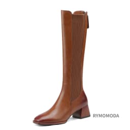Women Knee High Boots 2026 Handmade Luxury Cow Genuine Leather ZIP Brown Black Block Heels Warm Long Boot Winter Shoes Size 42