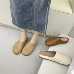Elegant Women Mules Shoe Solid Color Leather Summer Slippers Outdoor Casual Walking Slip on Shoe Light Anti-skid Mother Footwear
