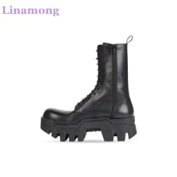 Black Thick Sole Non-slip Luxury Design Boots For Men Leather Fabric Solid Lace-up Ankle High Round Toe Handamde All-match Shoes