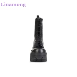 Black Thick Sole Non-slip Luxury Design Boots For Men Leather Fabric Solid Lace-up Ankle High Round Toe Handamde All-match Shoes