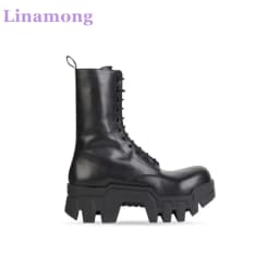 Black Thick Sole Non-slip Luxury Design Boots For Men Leather Fabric Solid Lace-up Ankle High Round Toe Handamde All-match Shoes