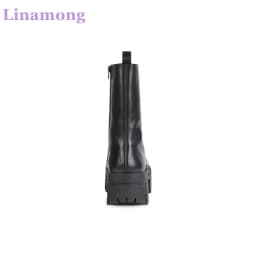 Black Thick Sole Non-slip Luxury Design Boots For Men Leather Fabric Solid Lace-up Ankle High Round Toe Handamde All-match Shoes