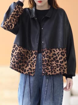 Amax luluE 2024 Autumn Fashion Leopard Biker Clothes Womens Vintage Loose Faux Leather Jackets Ladies Casual Punk Black Pu Coats